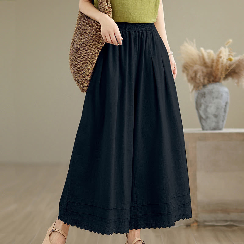 Pantaloni da donna in lino e cotone a gamba larga con tasche, modello Buddha Stones Commute, modello semplice in pizzo, lunghezza 7-8