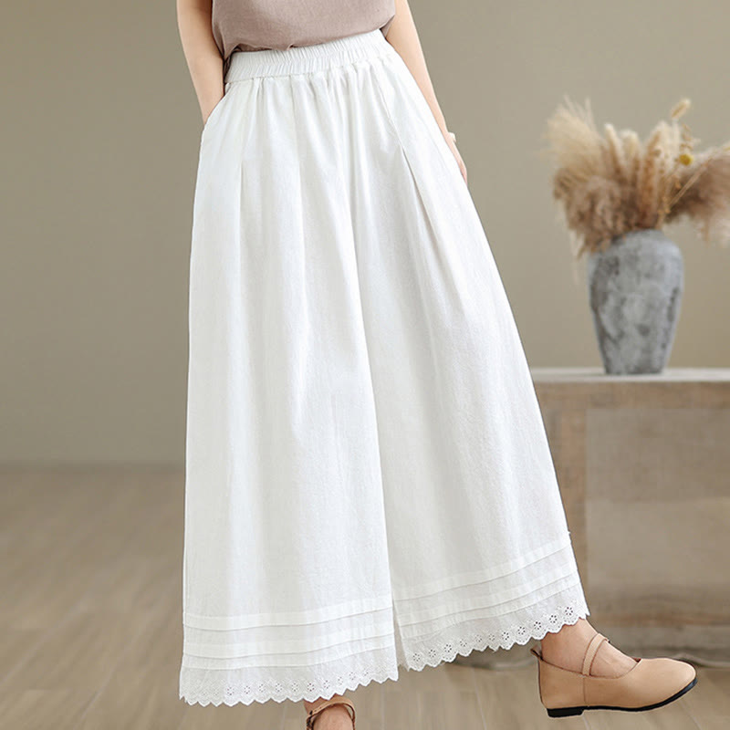 Pantaloni da donna in lino e cotone a gamba larga con tasche, modello Buddha Stones Commute, modello semplice in pizzo, lunghezza 7-8
