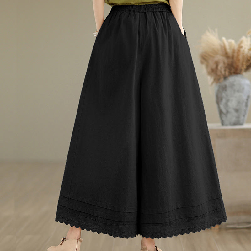 Pantaloni da donna in lino e cotone a gamba larga con tasche, modello Buddha Stones Commute, modello semplice in pizzo, lunghezza 7-8