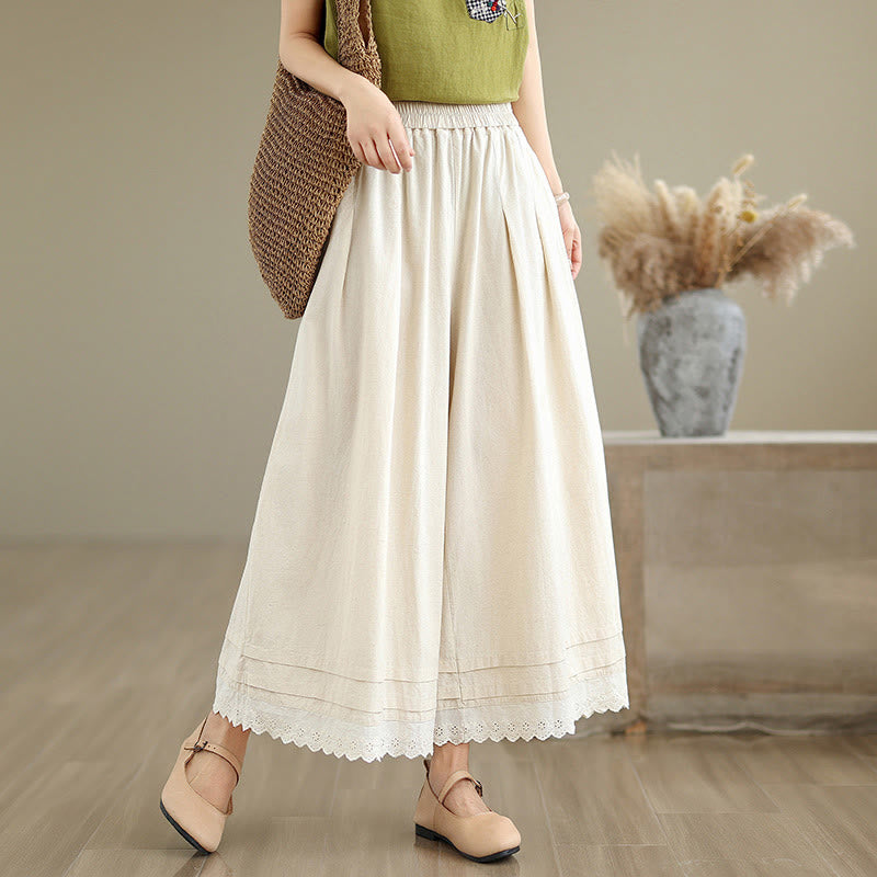 Pantaloni da donna in lino e cotone a gamba larga con tasche, modello Buddha Stones Commute, modello semplice in pizzo, lunghezza 7-8 - Beige - US6, UK/AU10, EU38 (XL) - image 0