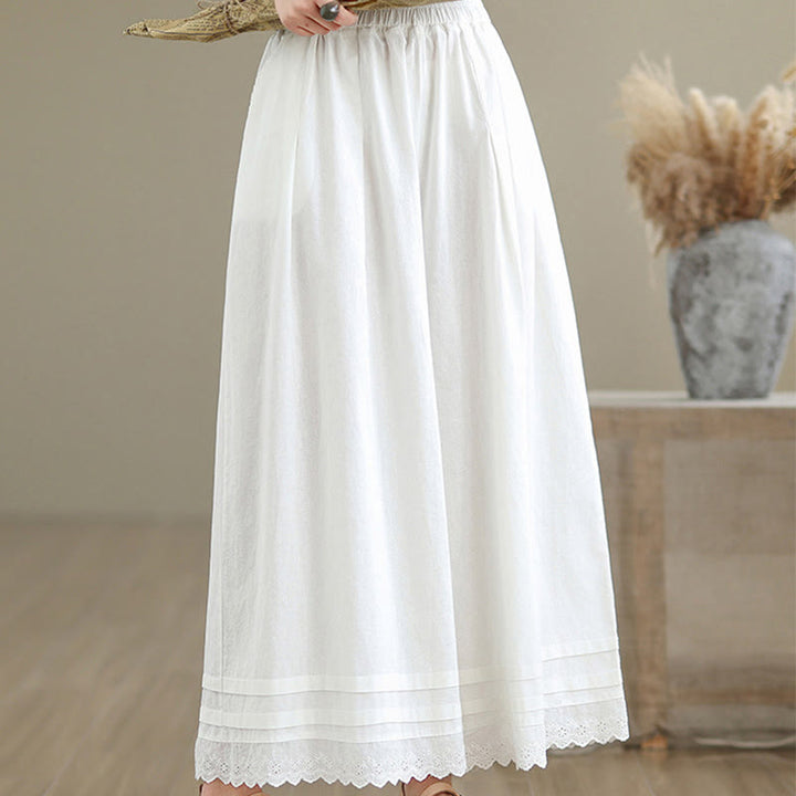 Pantaloni da donna in lino e cotone a gamba larga con tasche, modello Buddha Stones Commute, modello semplice in pizzo, lunghezza 7-8