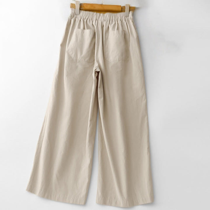 Pantaloni da donna in lino e cotone a gamba larga, con tasche, tinta unita, a vita alta, modello Buddha Stones Spring Commute