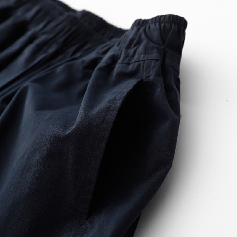 Pantaloni da donna in lino e cotone a gamba larga, con tasche, tinta unita, a vita alta, modello Buddha Stones Spring Commute