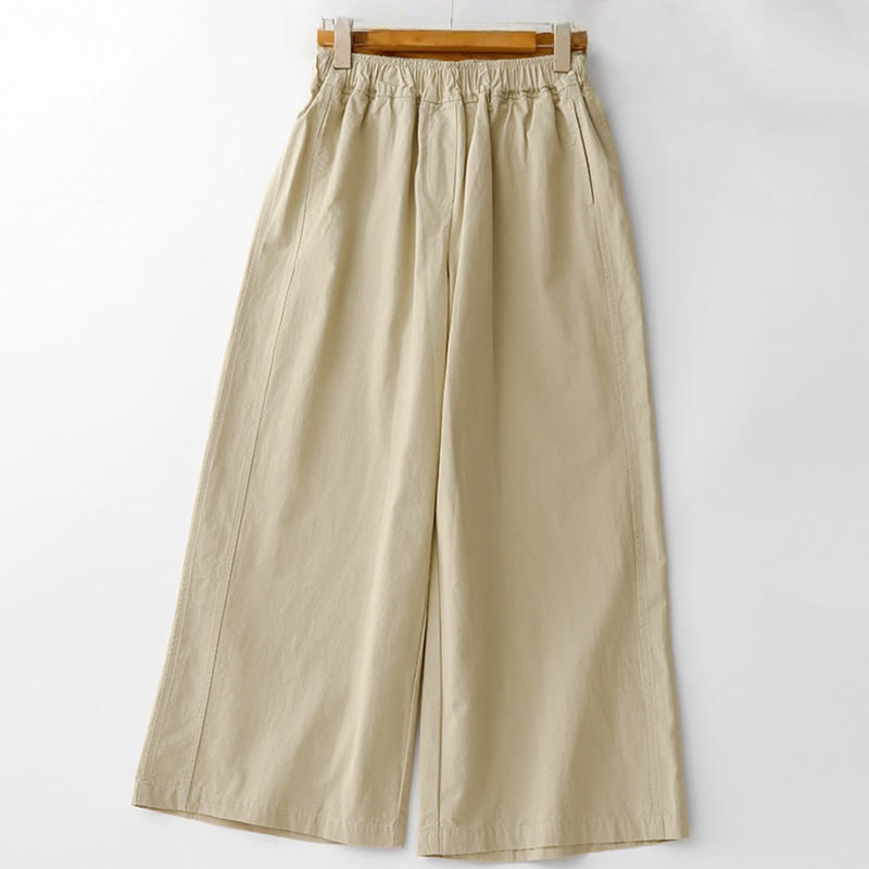 Pantaloni da donna in lino e cotone a gamba larga, con tasche, tinta unita, a vita alta, modello Buddha Stones Spring Commute