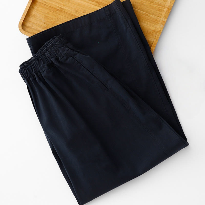 Pantaloni da donna in lino e cotone a gamba larga, con tasche, tinta unita, a vita alta, modello Buddha Stones Spring Commute