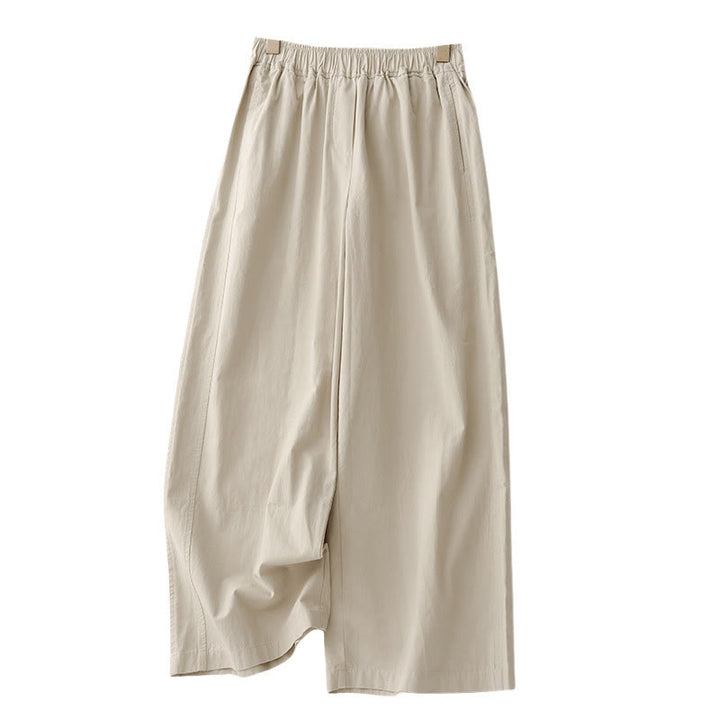 Pantaloni da donna in lino e cotone a gamba larga, con tasche, tinta unita, a vita alta, modello Buddha Stones Spring Commute