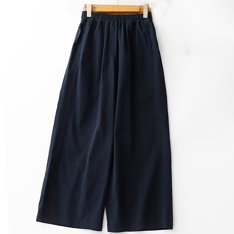Pantaloni da donna in lino e cotone a gamba larga, con tasche, tinta unita, a vita alta, modello Buddha Stones Spring Commute