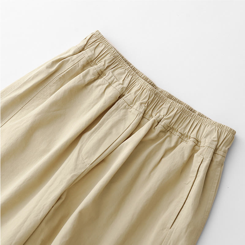 Pantaloni da donna in lino e cotone a gamba larga, con tasche, tinta unita, a vita alta, modello Buddha Stones Spring Commute