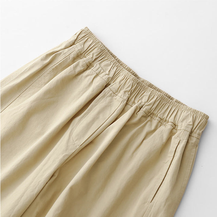 Pantaloni da donna in lino e cotone a gamba larga, con tasche, tinta unita, a vita alta, modello Buddha Stones Spring Commute