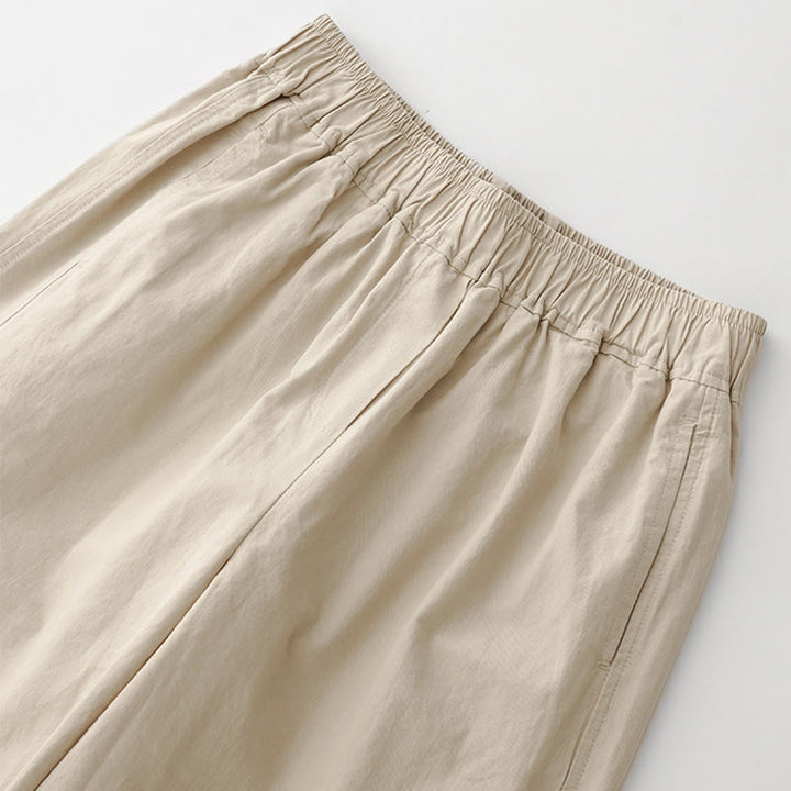 Pantaloni da donna in lino e cotone a gamba larga, con tasche, tinta unita, a vita alta, modello Buddha Stones Spring Commute