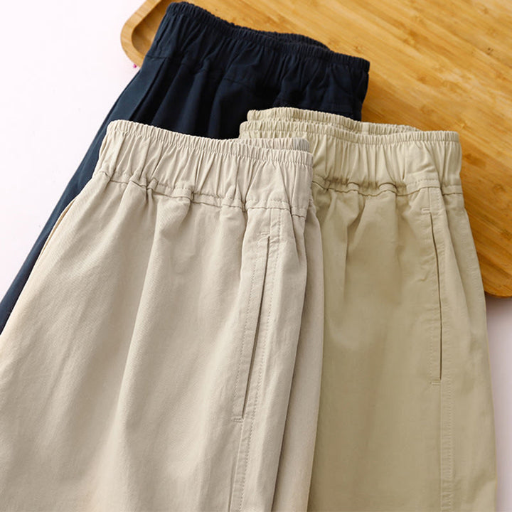 Pantaloni da donna in lino e cotone a gamba larga, con tasche, tinta unita, a vita alta, modello Buddha Stones Spring Commute