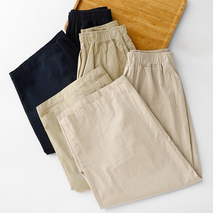 Pantaloni da donna in lino e cotone a gamba larga, con tasche, tinta unita, a vita alta, modello Buddha Stones Spring Commute