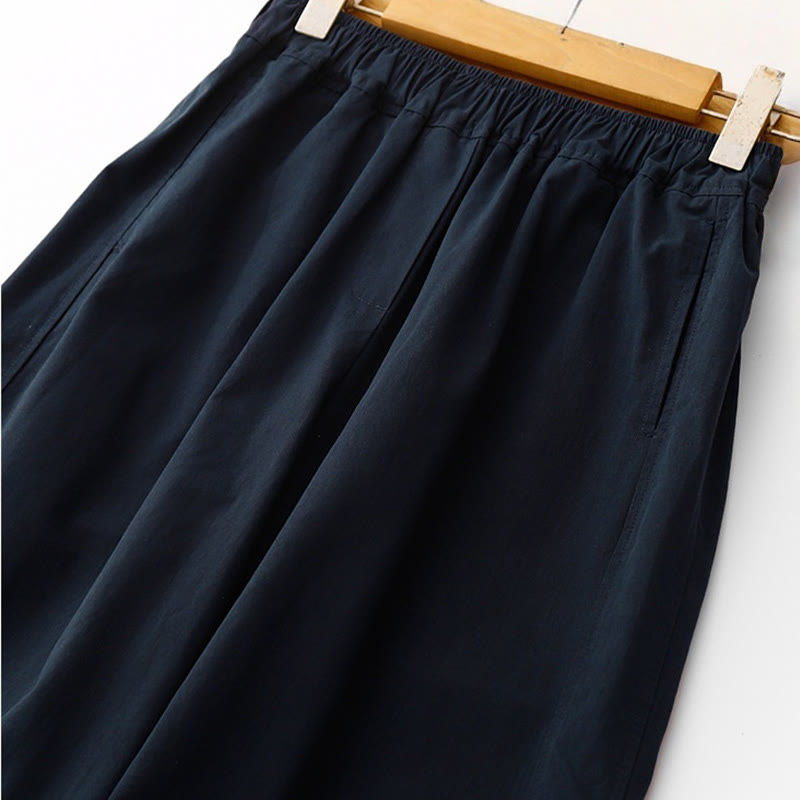 Pantaloni da donna in lino e cotone a gamba larga, con tasche, tinta unita, a vita alta, modello Buddha Stones Spring Commute