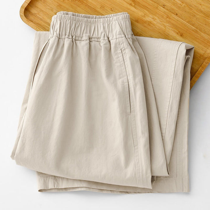 Pantaloni da donna in lino e cotone a gamba larga, con tasche, tinta unita, a vita alta, modello Buddha Stones Spring Commute