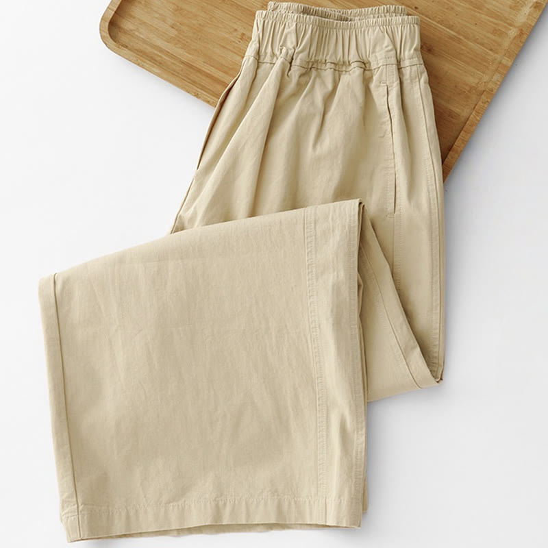 Pantaloni da donna in lino e cotone a gamba larga, con tasche, tinta unita, a vita alta, modello Buddha Stones Spring Commute