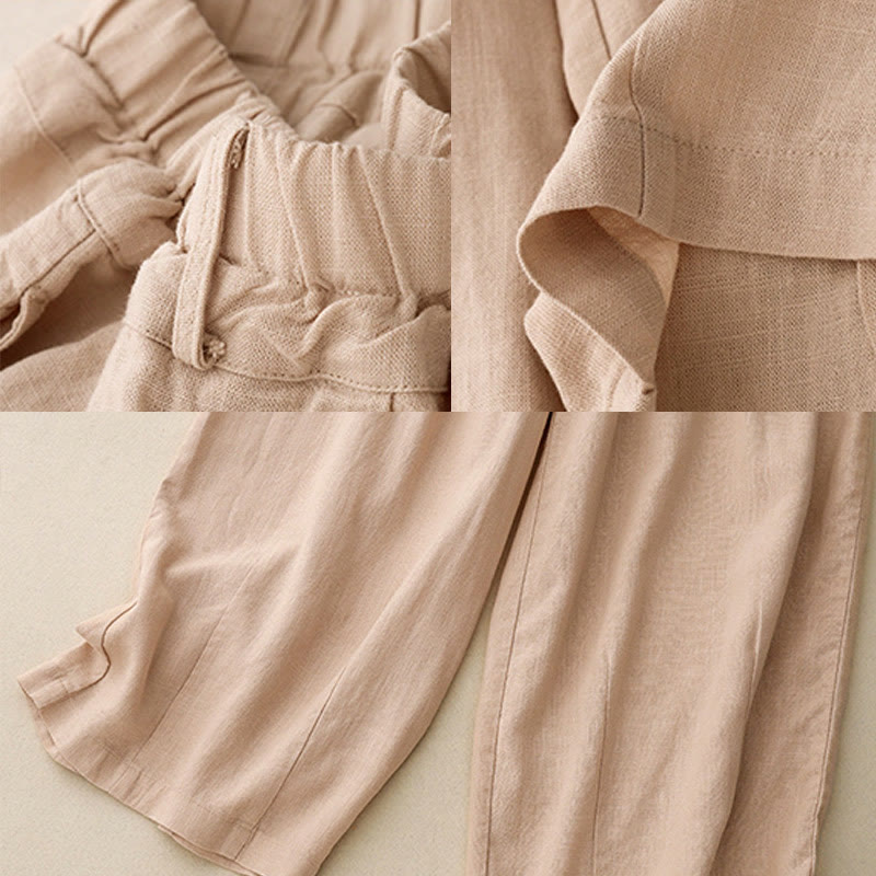 Pantaloni a gamba larga in cotone con tasche, modello Buddha Stones Commute, vintage, tinta unita