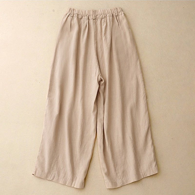 Pantaloni a gamba larga in cotone con tasche, modello Buddha Stones Commute, vintage, tinta unita