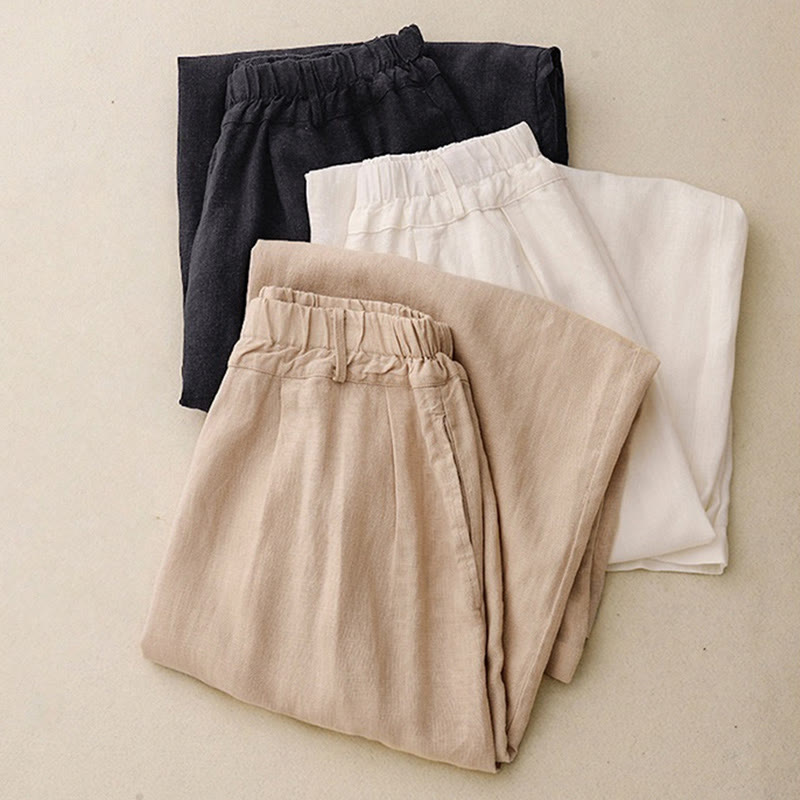 Pantaloni a gamba larga in cotone con tasche, modello Buddha Stones Commute, vintage, tinta unita