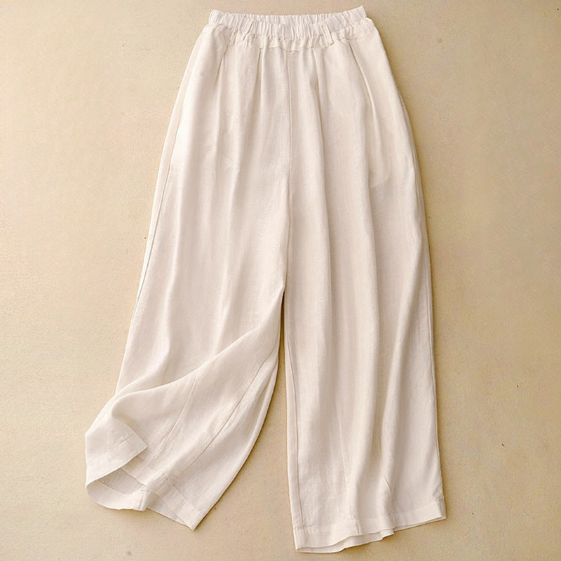 Pantaloni a gamba larga in cotone con tasche, modello Buddha Stones Commute, vintage, tinta unita