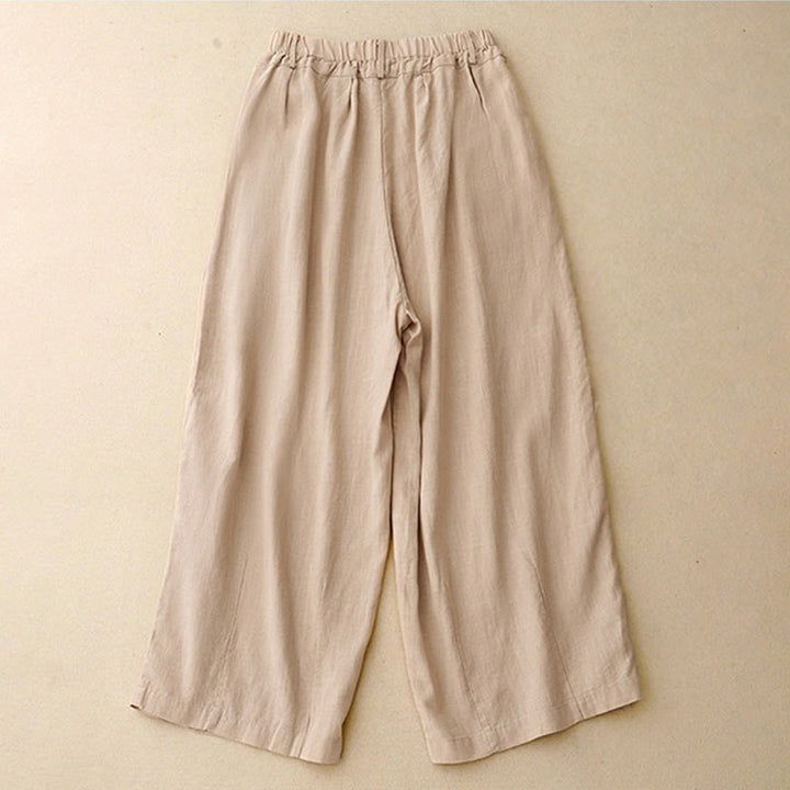 Pantaloni a gamba larga in cotone con tasche, modello Buddha Stones Commute, vintage, tinta unita - image 1