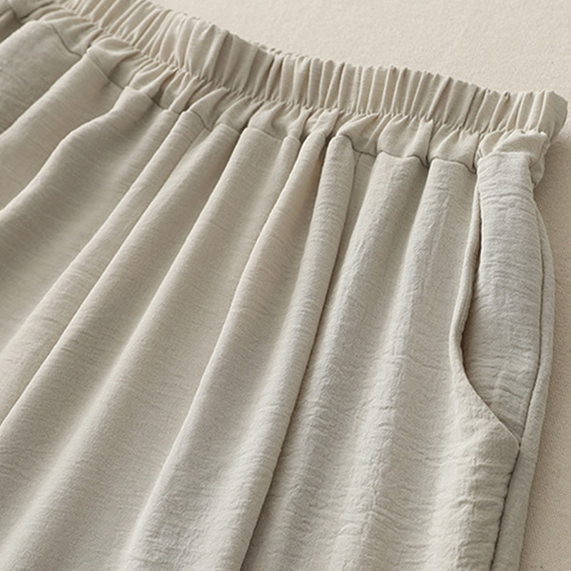 Pantaloni harem da donna in cotone e lino, con tasche, modello Buddha Stones Commute, casual, tinta unita, con bottoni a rana