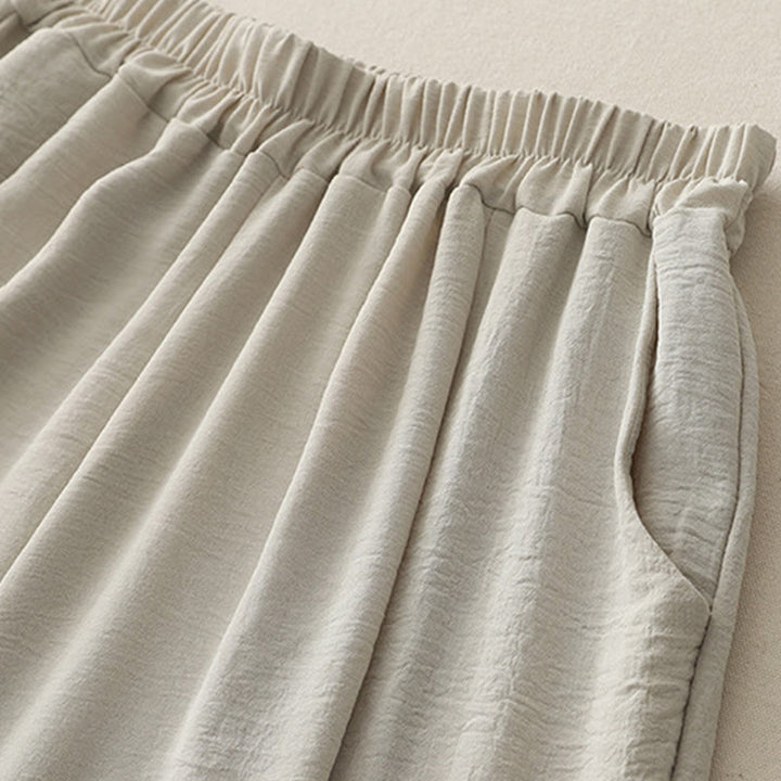 Pantaloni harem da donna in cotone e lino, con tasche, modello Buddha Stones Commute, casual, tinta unita, con bottoni a rana