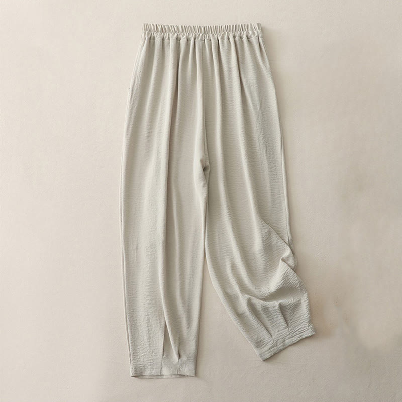 Pantaloni harem da donna in cotone e lino, con tasche, modello Buddha Stones Commute, casual, tinta unita, con bottoni a rana