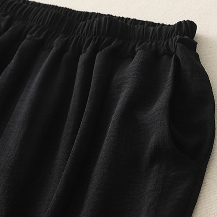 Pantaloni harem da donna in cotone e lino, con tasche, modello Buddha Stones Commute, casual, tinta unita, con bottoni a rana