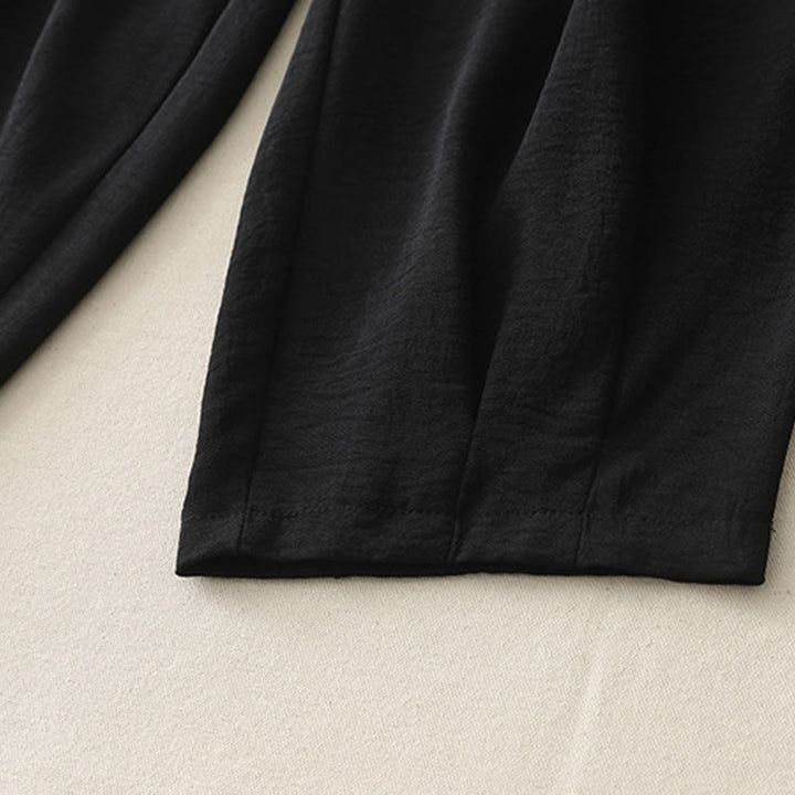 Pantaloni harem da donna in cotone e lino, con tasche, modello Buddha Stones Commute, casual, tinta unita, con bottoni a rana