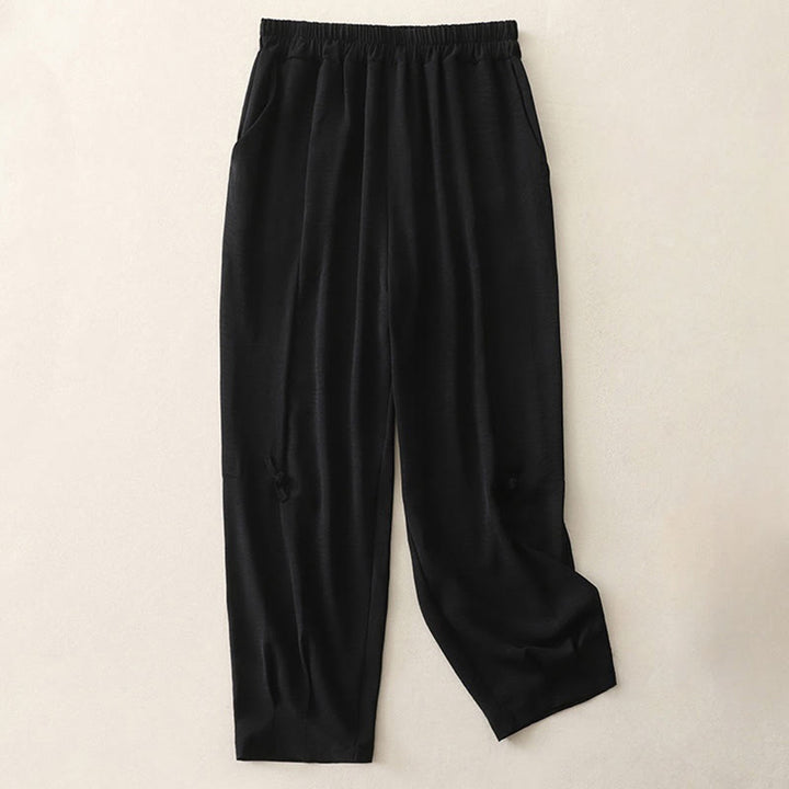 Pantaloni harem da donna in cotone e lino, con tasche, modello Buddha Stones Commute, casual, tinta unita, con bottoni a rana