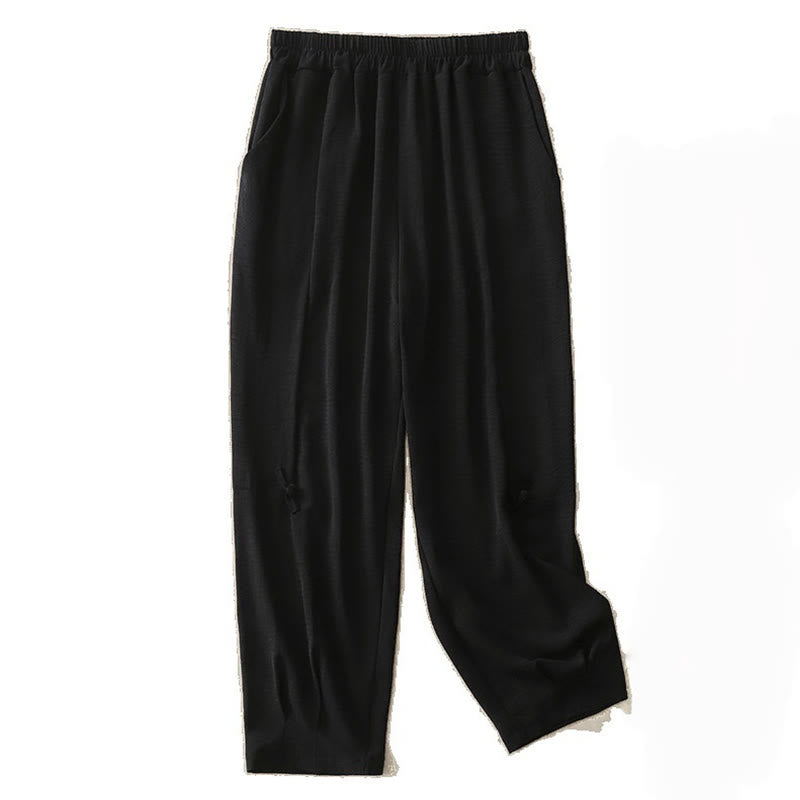 Pantaloni harem da donna in cotone e lino, con tasche, modello Buddha Stones Commute, casual, tinta unita, con bottoni a rana