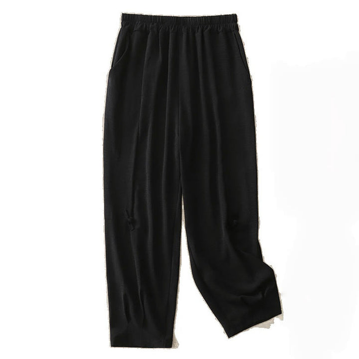 Pantaloni harem da donna in cotone e lino, con tasche, modello Buddha Stones Commute, casual, tinta unita, con bottoni a rana