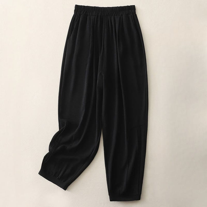 Pantaloni harem da donna in cotone e lino con tasche, modello estivo a pieghe semplici Buddha Stones, lunghezza 7-8