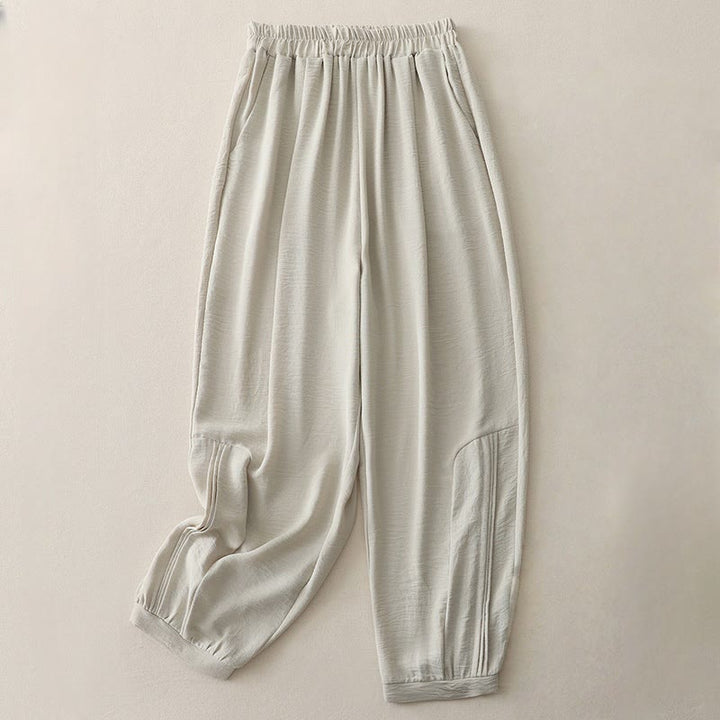 Pantaloni harem da donna in cotone e lino con tasche, modello estivo a pieghe semplici Buddha Stones, lunghezza 7-8