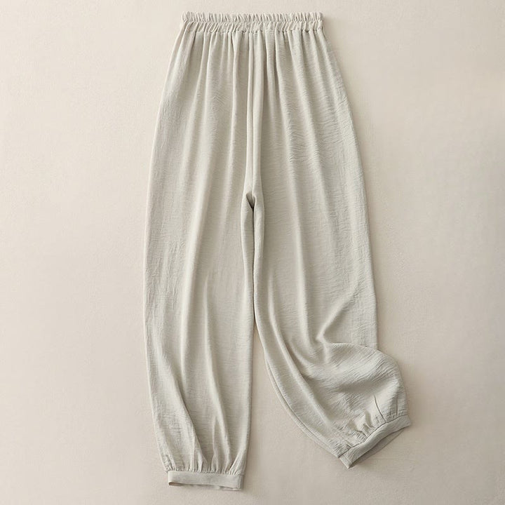Pantaloni harem da donna in cotone e lino con tasche, modello estivo a pieghe semplici Buddha Stones, lunghezza 7-8
