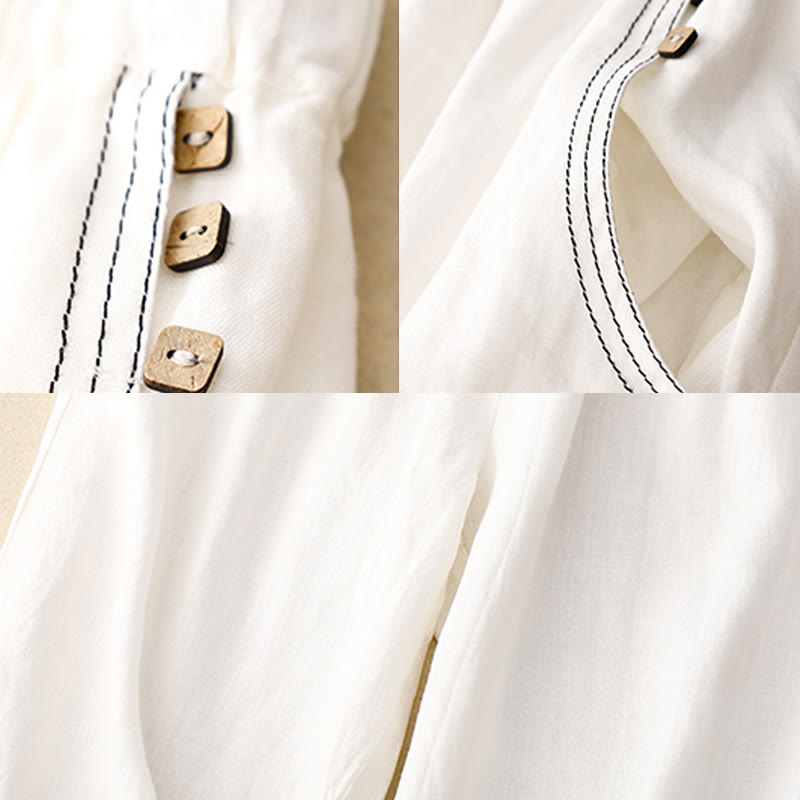 Pantaloni harem da donna in cotone con tasche, modello Buddha Stones, casual, con bottoni di colore puro, lunghezza 7-8