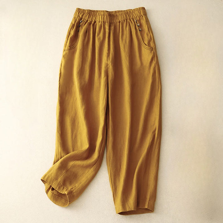 Pantaloni harem da donna in cotone con tasche, modello Buddha Stones, casual, con bottoni di colore puro, lunghezza 7-8