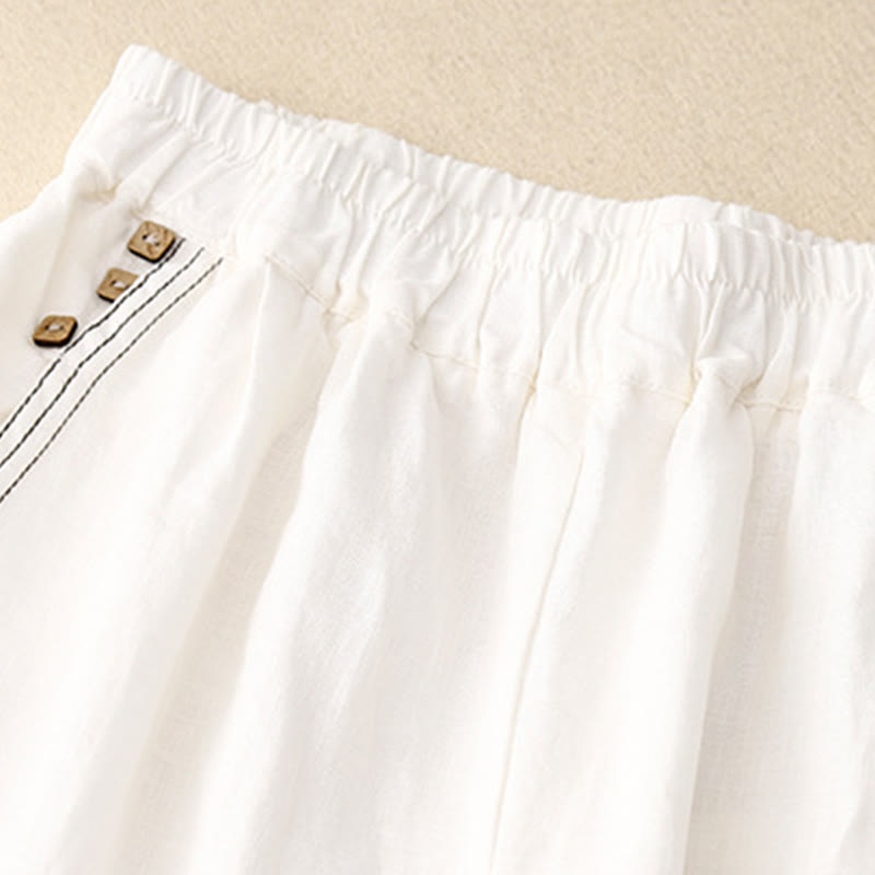 Pantaloni harem da donna in cotone con tasche, modello Buddha Stones, casual, con bottoni di colore puro, lunghezza 7-8