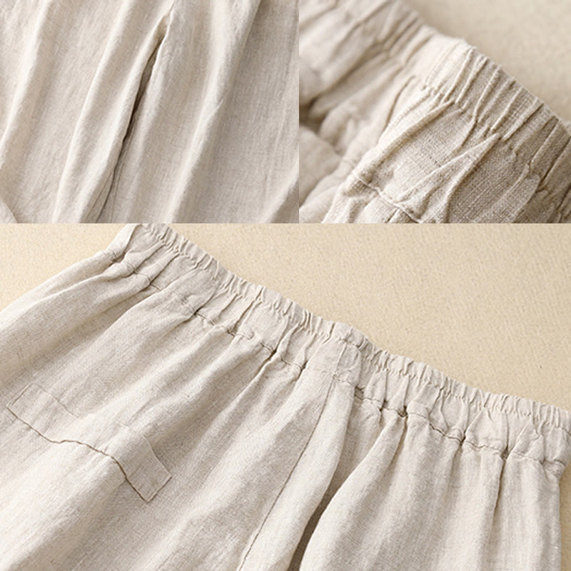 Pantaloni harem da donna in cotone con tasche, modello Buddha Stones, casual, con bottoni di colore puro, lunghezza 7-8