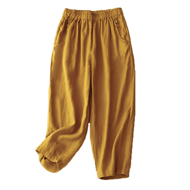 Pantaloni harem da donna in cotone con tasche, modello Buddha Stones, casual, con bottoni di colore puro, lunghezza 7-8