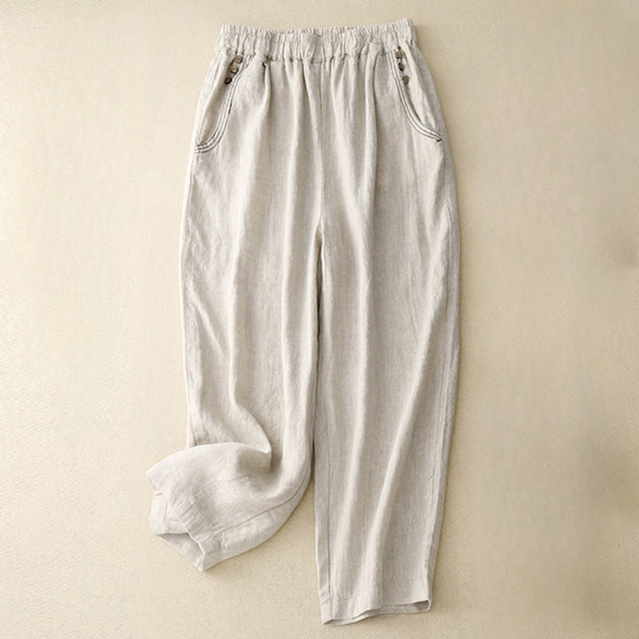 Pantaloni harem da donna in cotone con tasche, modello Buddha Stones, casual, con bottoni di colore puro, lunghezza 7-8 - Biancheria - US8-10, UK/AU12-14, EU40-42 (2XL) - image 3