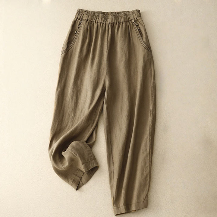 Pantaloni harem da donna in cotone con tasche, modello Buddha Stones, casual, con bottoni di colore puro, lunghezza 7-8