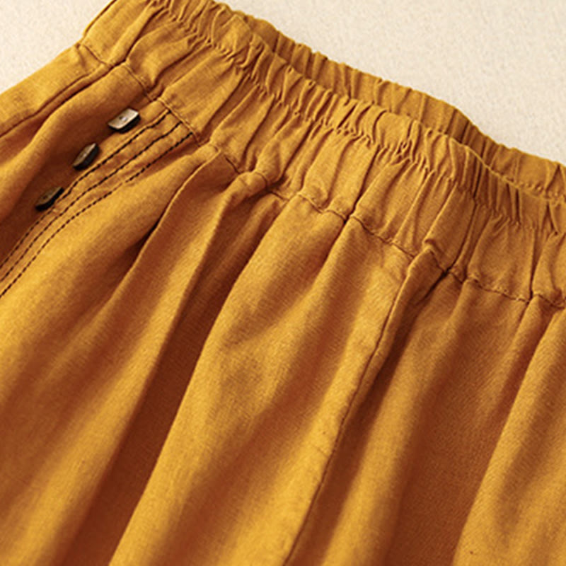 Pantaloni harem da donna in cotone con tasche, modello Buddha Stones, casual, con bottoni di colore puro, lunghezza 7-8