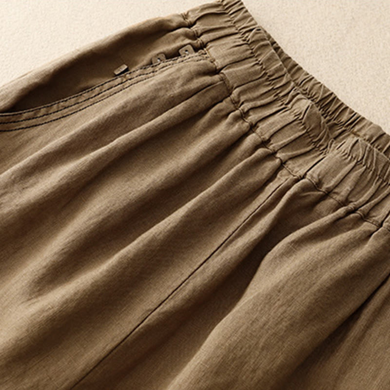 Pantaloni harem da donna in cotone con tasche, modello Buddha Stones, casual, con bottoni di colore puro, lunghezza 7-8