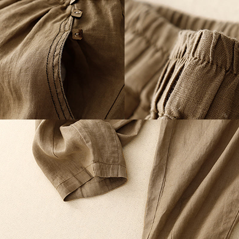 Pantaloni harem da donna in cotone con tasche, modello Buddha Stones, casual, con bottoni di colore puro, lunghezza 7-8