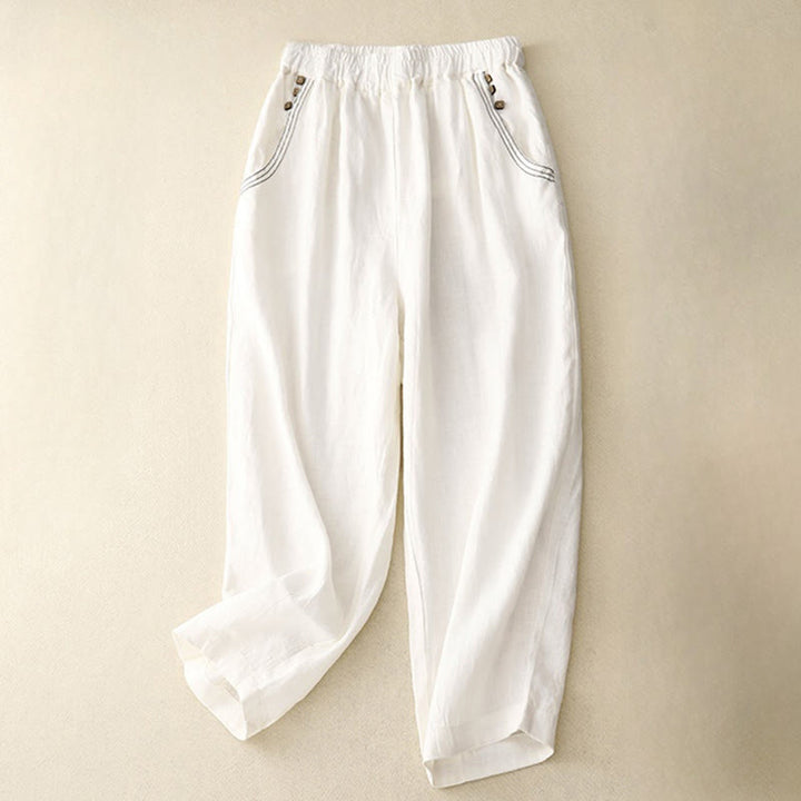 Pantaloni harem da donna in cotone con tasche, modello Buddha Stones, casual, con bottoni di colore puro, lunghezza 7-8 - Bianco - US8-10, UK/AU12-14, EU40-42 (2XL) - image 11