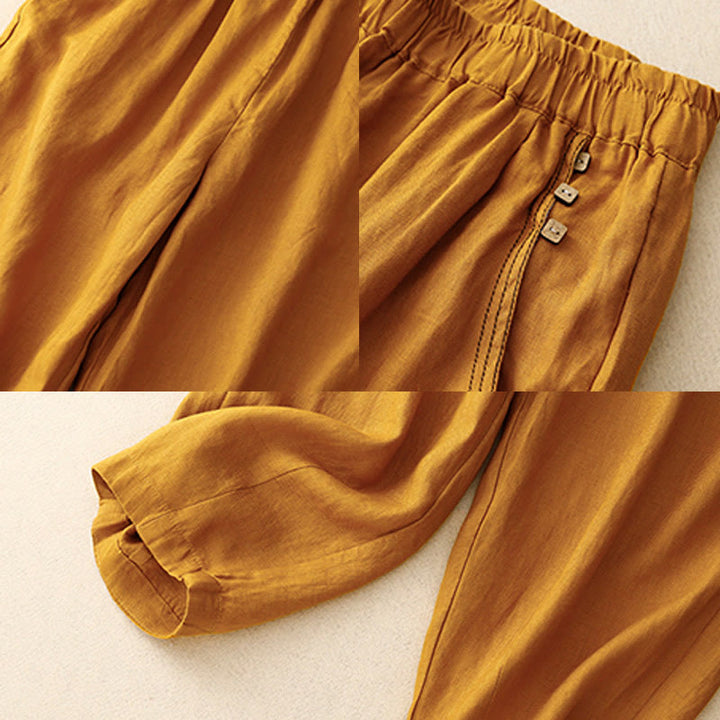Pantaloni harem da donna in cotone con tasche, modello Buddha Stones, casual, con bottoni di colore puro, lunghezza 7-8