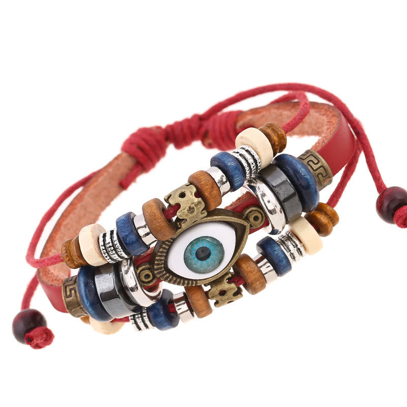 Braccialetto di protezione regolabile in pelle con Buddha Stones occhio maligno tibetano