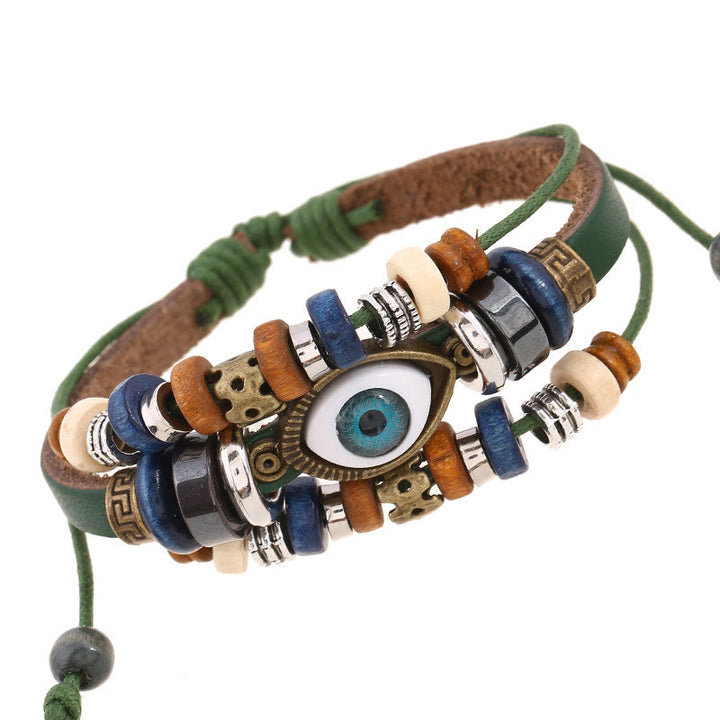Braccialetto di protezione regolabile in pelle con Buddha Stones occhio maligno tibetano