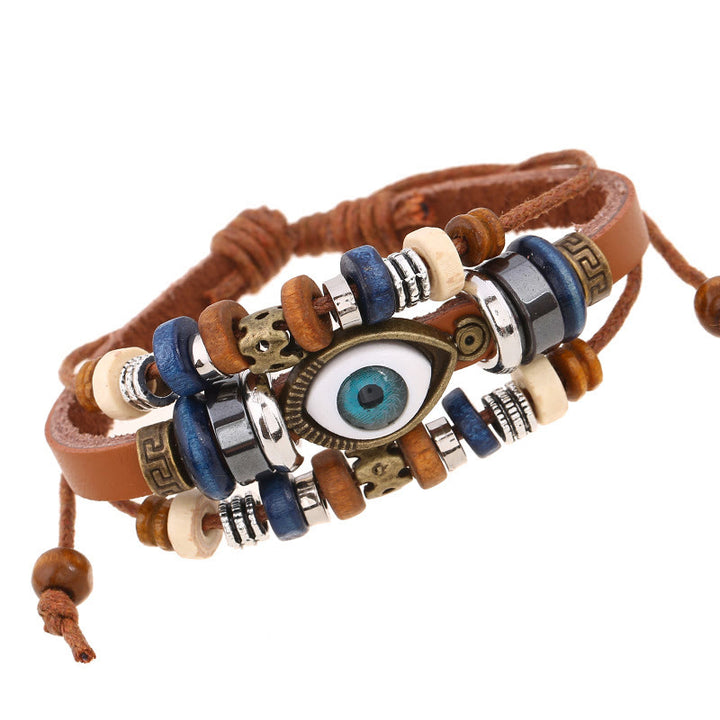 Braccialetto di protezione regolabile in pelle con Buddha Stones occhio maligno tibetano
